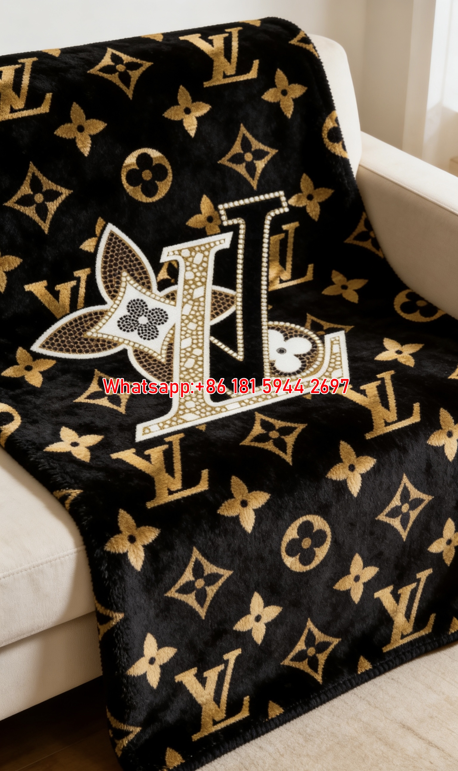 Gold Monogram LV Throw IMG_3138